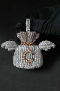Colgante de Plata 925 con diseño de Bolsa de Dinero con Alas, estilo Hip Hop, personalizado, bicolor, con incrustaciones de circonitas, estilo Bling para raperos, de moda - Product Image 5