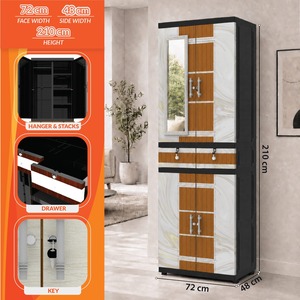 Naiba Drawer Fit <b>Plastic</b> Wardrobe Cabinet Beige with Drawer, Shelves, Hanger & <b>Mirror</b> for Clothing Storage Bedroom Furniture - Product Image 5