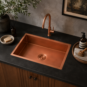 Fregadero de cocina rectangular de cobre liso hecho a mano, de un solo tazón, para empotrar, estilo rústico, para preparación de alimentos, moderno lavabo de cobre. - Product Image 3