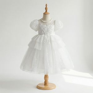Nouvelle robe pour bébé fille, robe de princesse élégante en satin et tulle de haute qualité, col perlé, manches bouffantes, motif floral - Product Image 1