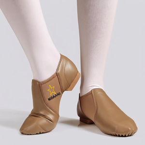MBAANI Zapatos de Baile de Jazz de Cuero Genuino para Mujer, Soporte de Arco Flexible, Suela Partida, Bailarinas Planas para Práctica de Ballet, Color Bronceado - Product Image 5