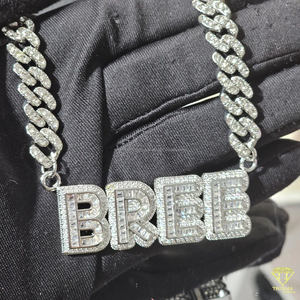 Personalized Letter <b>Necklace</b> Baguette Stone Pendant Cuban <b>Chain</b> Luxury Hip Hop Jewelry Gift Unisex - Product Image 3