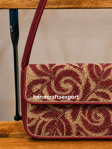 Handmade <b>Red</b> Gold Beaded Lightweight Luxury Shoulder Bag for Women with Floral Design Elegant Purse <b>Handbag</b> for Parties Weddings - Product Image 3