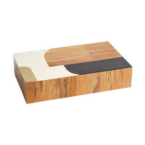 Boîte de rangement rectangulaire en bois avec couvercle, design minimaliste artisanal, 1 couche, finition bois naturel - Product Image 1
