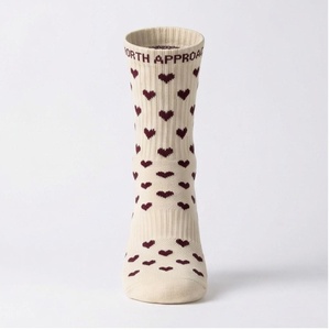 NORTH APPROACH Crew <b>Socks</b> Heart Pattern Cream Cotton Breathable Adults Spring Casual <b>Socks</b> - Product Image 1
