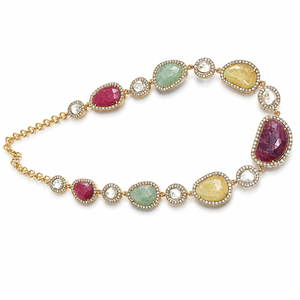 Collier artisanal en argent 925 plaqué or avec pierres multicolores facettées pour femme, cadeau de mariage, bijoux en gros - Product Image 3