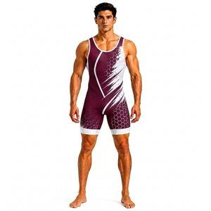 Combinaison de lutte pour hommes, imprimé numérique, respirante, durable, légère, séchage rapide, spandex, polyester, vêtements de sport ajustés - Product Image 1