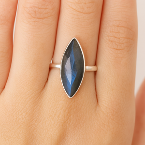 Natural Labradorite Marquise Faceted <b>Ring</b> 925 Sterling <b>Silver</b> Rose Gold Yellow Gold Plated Handmade Gemstone <b>Ring</b> for <b>Men</b> Her - Product Image 3