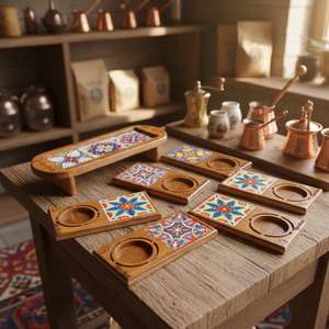 100% Handmade Oriental Wooden <b>Coasters</b> With Enamel Colorful <b>Tile</b> Design Rectangle Non-Slip <b>Coaster</b> For Tea Cups Table Decoration - Product Image 3