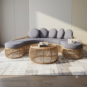 Modern Luxury Curved Rattan Dining Chair Handwoven Natural Cane Wicker UV-Resistant Eco-Friendly High End Hotel Villa Lounge - Product Image 6