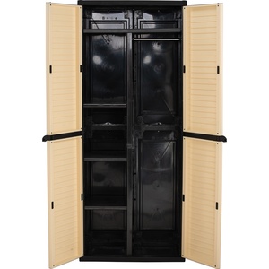 Modern PVC <b>Storage</b> Cabinet Black Frame Beige Doors Four Door Multi Purpose <b>Tall</b> House Utility Organizer Cupboard Tower Unit - Product Image 2