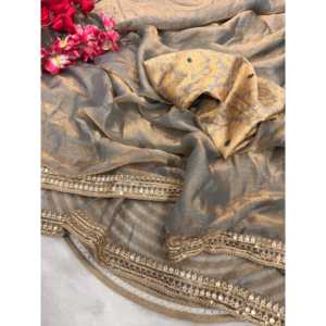 Sari con Borde de Encaje de Diseñador con Bordado Dori, Vestidos Elegantes - Product Image 2