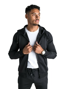Veste de survêtement décontractée pour homme avec logo personnalisé, en polyester uni, vêtement de sport actif - Product Image 4