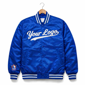 Chaqueta Universitaria Azul Satinada Personalizada 2025 para Hombre y Mujer |   Chaqueta Bomber con Logotipo y Nombre Personalizado - Product Image 1