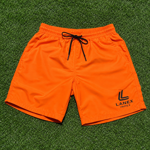 Shorts de bain pour hommes personnalisés, couleur orange, séchage rapide, taille élastique, cordon de serrage, légers, shorts de plage, poches, OEM 100% - Product Image 6