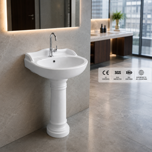 Lavabo sur pied ovale traditionnel avec drain, capacité 12L, robinet à levier monotrou, montage au sol, certifié NSF pour salle de bain - Product Image 2