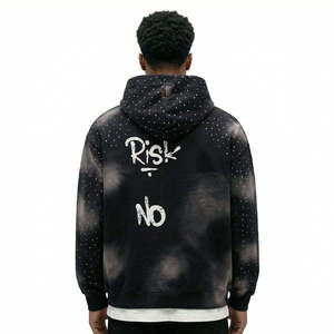 Sudadera con Capucha para Hombre, Estilo Urbano, Oversize, Lavado Desgastado, Hombros Caídos, con Pedrería, Esencial para Moda Urbana, Personalizada de Fábrica, Alta Calidad - Product Image 2
