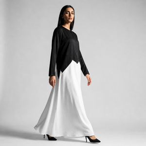 Elegante Vestido Abaya Recto en Blanco y Negro |   Vestido Largo Islámico Modesto para Mujer, Estilo Dubái, Proveedor OEM, Exportación de India - Product Image 3