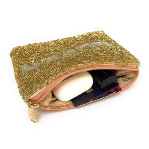 Sac à main tendance en perles dorées Queen, porte-monnaie à fermeture éclair, fait à la main, accessoire de soirée, cadeau parfait pour les femmes et les filles, compact - Product Image 4