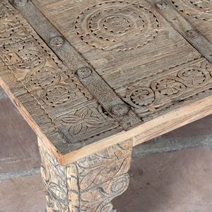 <b>Vintage</b> Wooden Floral Hand Carved Center Coffee <b>Table</b> Metal Fitted Rustic Farmhouse Furniture Living Room Bedroom Dining Decor - Product Image 3