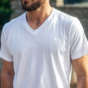 Camisetas Blancas de Cuello en V para Hombre, de Algodón, Manga Corta, Corte Ajustado, con Personalización OEM ODM - Product Image 2