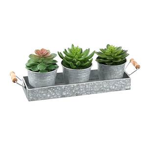 Galvanized Metal Flower <b>Pots</b> Set With Drainage Hole Rustic Style For Indoor Plants Circular Design - Product Image 5