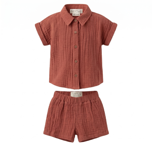 Conjunto de Muselina Orgánica Cot & Candy Jhabla, Camisa Holgada Picante con Pantalones Cortos para Bebés de 0 a 3 Meses, Conjuntos de Ropa de Verano para Bebés - Product Image 1