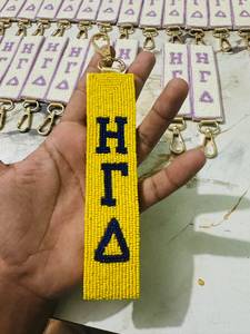 Blue Yellow Mariyan Beaded Strap Keyring Glass Seed Bead Personalized Name Handbag Charm Backpack Accessories <b>Lobster</b> <b>Clasp</b> Key - Product Image 5