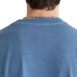 เสื้อยืดคอกลมแขนสั้นทรงโอเวอร์ไซส์สำหรับผู้ชาย สีน้ำเงินวินเทจ ผ้าฝ้ายถักเนื้อนุ่ม สไตล์ลำลอง - Product Image 4