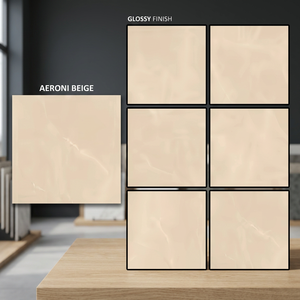 Azulejos de Porcelana Aeroni Beige 800x800mm, Acabado Brillante, 8mm de Grosor, Antideslizantes, Resistentes a los Ácidos, Diseño de Mármol Beige para Piso y Pared - Product Image 1