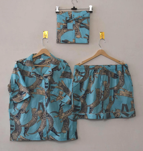 Conjunto de Pijama de Verano de Algodón Elegante Hecho a Mano con Estampado de Flores, Camisa de Manga Larga con Botones de Alta Calidad, Elástica y de Secado Rápido - Product Image 5