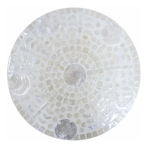 White Geometric Pattern Cylinder <b>Stools</b> Mother of Pearl Handcrafted Mosaic Small Side <b>Table</b> For Living Room Bedroom Decor Use - Product Image 2