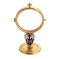 Produit phare : Monstrance en laiton durable, poli et plaqué or, pour la décoration religieuse de la maison et l'usage en église catholique, à poser sur table.