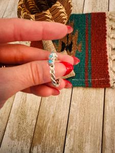 Handcrafted Turquoise Twisted Band <b>Ring</b> Sterling <b>Silver</b> Southwestern Boho Artisan Jewelry Statement Gemstone Gift for Her - Product Image 3