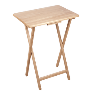 Ensemble de 2 tables pliantes modernes en bois d'hévéa massif, finition naturelle, 19 x 14,5 x 26 pouces - Product Image 1