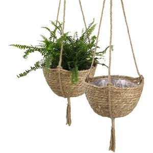Maceta Colgante Redonda de Ratán con Cuerda de Yute Resistente, para Balcón, Sala de Estar y Jardinería - Product Image 4