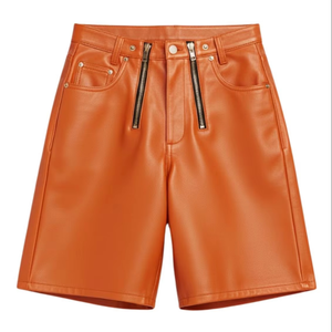 กางเกงขาสั้นหนังแท้ผู้ชายสั่งทำพิเศษ กระเป๋าซิปคู่ด้านหน้า ทรงเข้ารูป แฟชั่นสตรีทแวร์ ความยาวระดับเข่า ลายจุดประดับลูกปัด - Product Image 1