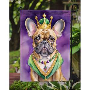 Bouledogue français roi Mardi Gras multicolore drapeau de jardin boîte aux lettres décorative et bannière de patio pour cour et pelouse oeuvre pour parterres de fleurs - Product Image 3