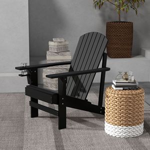 Sedia Adirondack Moderna per Patio, Giardino, Prato - Capacità 330 Libbre, Nera con Portabicchieri - Product Image 2