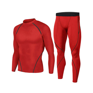 Men's Red Full Length Compression <b>Pants</b> Quick Dry Sporty Fit Elastic Waist Lightweight <b>Spandex</b> Polyester - Product Image 6