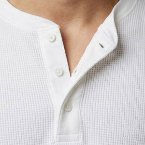 Men's Henley Waffle T-Shirt Summer Long Sleeve Henley Waffle Tee Shirts Men Windproof Button Up Waffle <b>TShirt</b> Mens - Product Image 3