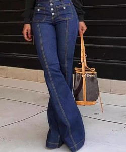 Jean droit taille mi-haute pour femme, délavé foncé, respirant, en coton écoresponsable avec élasthanne, coupe décontractée, longueur intégrale - Product Image 3