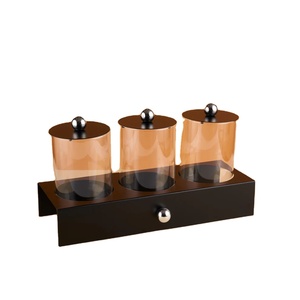 Plateau de service moderne en métal avec bocal en verre et couvercle en métal, décor de fête, plateau de service aux noix, décor de table pour la maison - Product Image 2