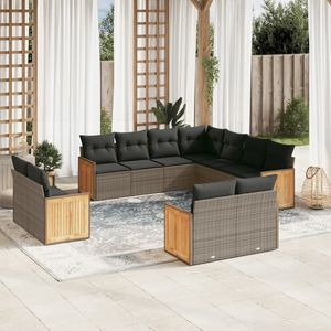 Ensemble de canapés de jardin en rotin gris foncé avec coussins, structure en teck, mobilier d'extérieur contemporain, ensemble de jardin 6 places - Product Image 1