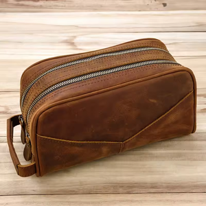 Bolsa de Viaje de Cuero Genuino al por Mayor, Neceser de Belleza con Cremallera, Bolsas de Maquillaje para Mujer, Bolsa de Aseo para Hombre - Product Image 3