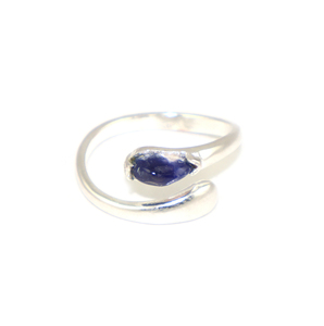 Bague ajustable en argent plaqué 925 avec pierre précieuse sodalite naturelle de forme fantaisie, style minimaliste, pour femmes et filles, vente en gros - Product Image 1