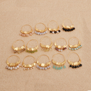 Boucles d'oreilles créoles en quartz citron plaqué or - Boucles d'oreilles créoles à franges style bohème - Bijoux chandelier faits à la main - Accessoires de mode R - Product Image 5