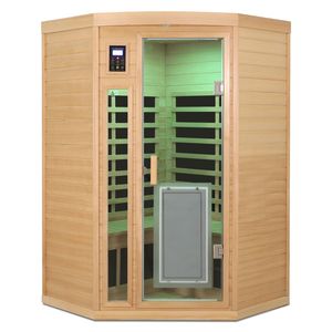 Sala de sauna interior de infrarrojo lejano Hemlock para dos personas con puerta delantera de Bajo EMF y unidad de esquina de panel de calefacción - Product Image 5