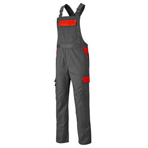 Combinaison de travail pour hommes, gris avec accents rouges, bretelles réglables, résistante à l'abrasion, uniforme en coton - Product Image 1