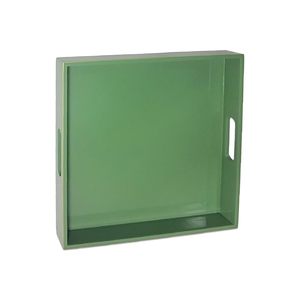 Plateau décoratif en bois laqué vert, motif floral, forme rectangulaire, poignées latérales, finition brillante, design moderne pour mariage, fruits - Product Image 1